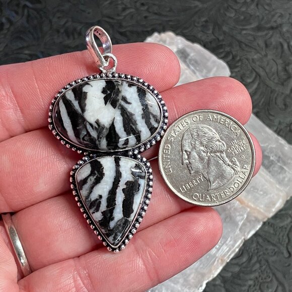Double Zebra Jasper Agate Natural Pendant Gemstone Crystal Jewelry - Picture 5 of 6